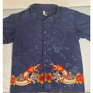 Bullhead Island Series Shirt Mens M Dragon Koi Graphics Short Sleeve Button Up